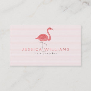 Cute Pink Flamingo & Stripes Business Card