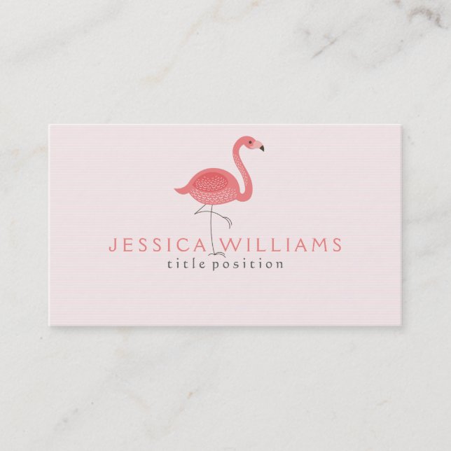 Cute Pink Flamingo & Stripes Business Card (Front)