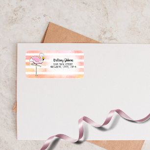 Cute Pink Flamingo Stripes Return Address Label