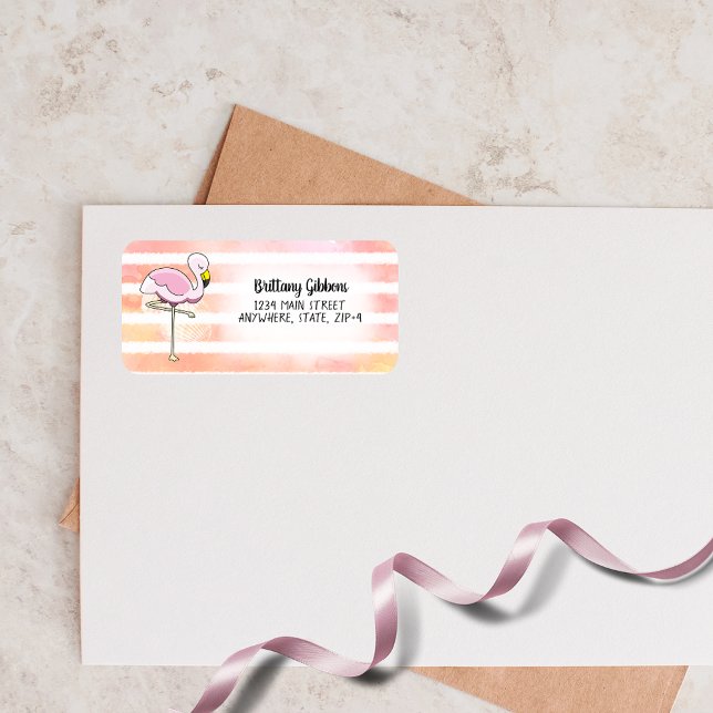 Cute Pink Flamingo Stripes Return Address Label (Creator Uploaded)