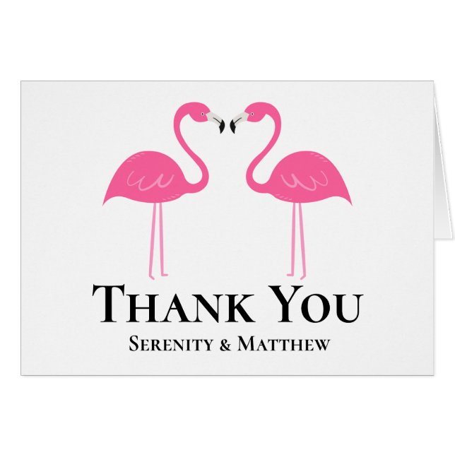 Cute Pink Flamingo Summer Beach Wedding Thank You (Front Horizontal)