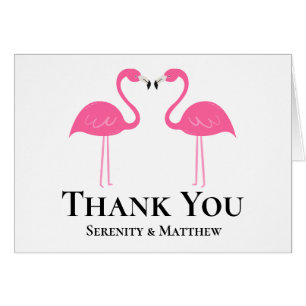 Cute Pink Flamingo Summer Beach Wedding Thank You Cards