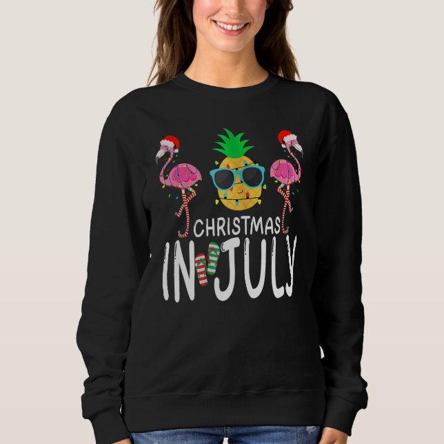 Cute Pink Flamingo Summer Xmas Christmas In July Sweatshirt (Front)