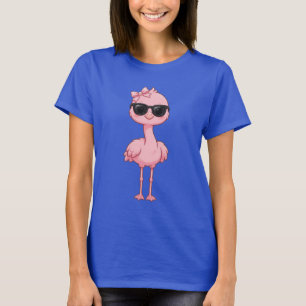 Cute Pink Flamingo Sunglasses T-Shirt - Girly Coqu