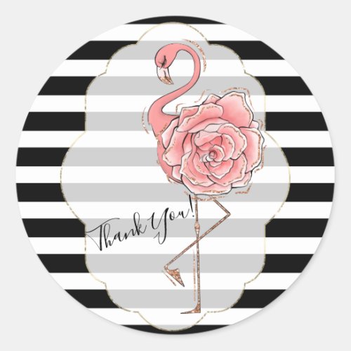 Cute Pink Flamingo Thank You Classic Round Sticker