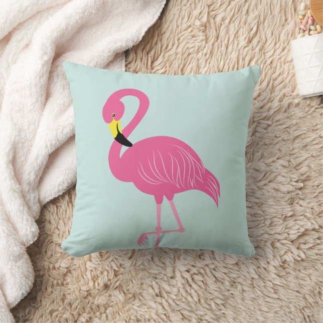 Cute Pink Flamingo Throw Pillow (Blanket)