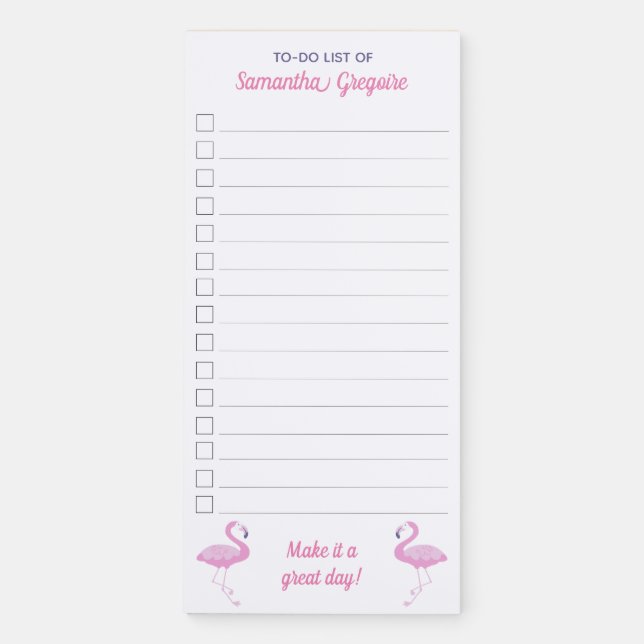 Cute Pink Flamingo To Do List Magnetic Notepad (Front)