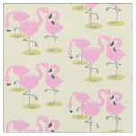 Cute pink flamingo trio blue cartoon illustration fabric