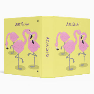 Cute pink flamingo trio cartoon illustration 3 ring binder