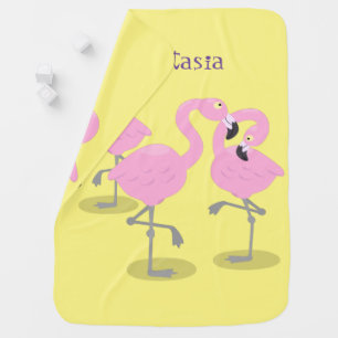 Cute pink flamingo trio cartoon illustration baby blanket