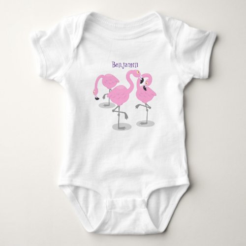 Cute pink flamingo trio cartoon illustration baby bodysuit