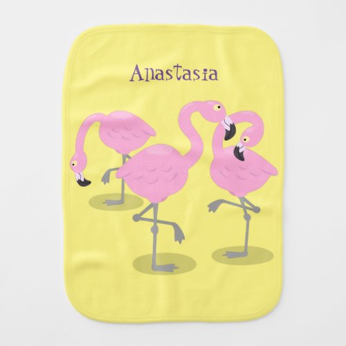Cute pink flamingo trio cartoon illustration baby burp cloth