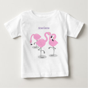 Cute pink flamingo trio cartoon illustration baby T-Shirt