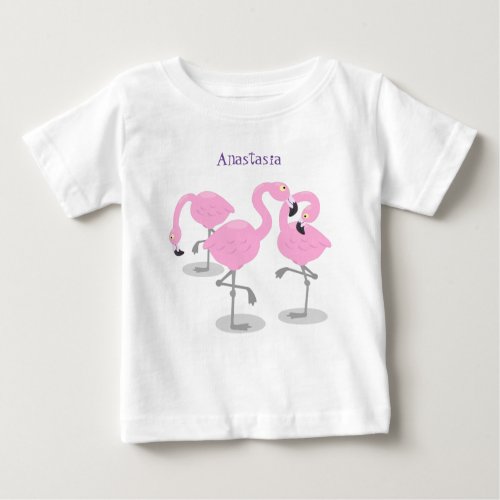 Cute pink flamingo trio cartoon illustration baby T_Shirt