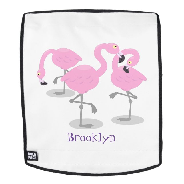 Cute pink flamingo trio cartoon illustration backpack (Removable Face)