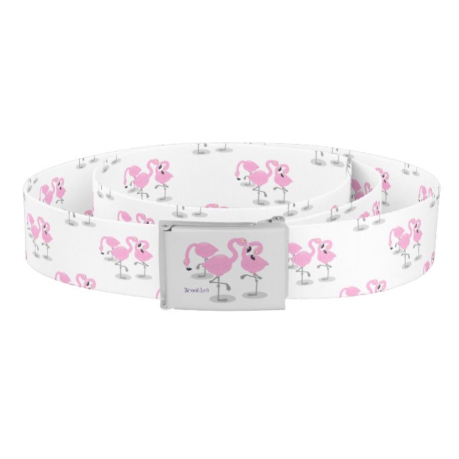 Cute pink flamingo trio cartoon illustration belt (Coil)