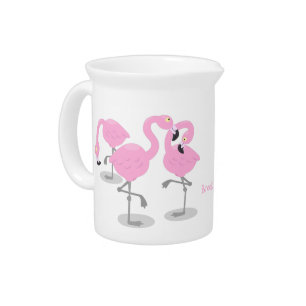 Cute pink flamingo trio cartoon illustration beverage pitcher