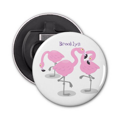 Cute pink flamingo trio cartoon illustration bottle opener