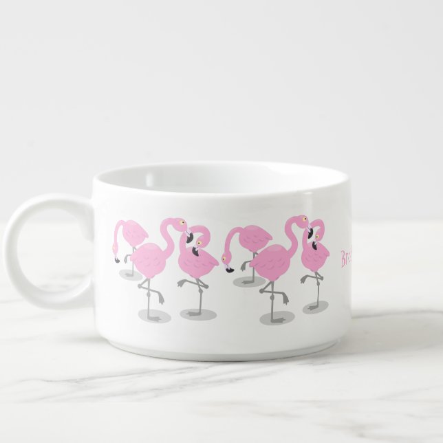 Cute pink flamingo trio cartoon illustration bowl (Right)
