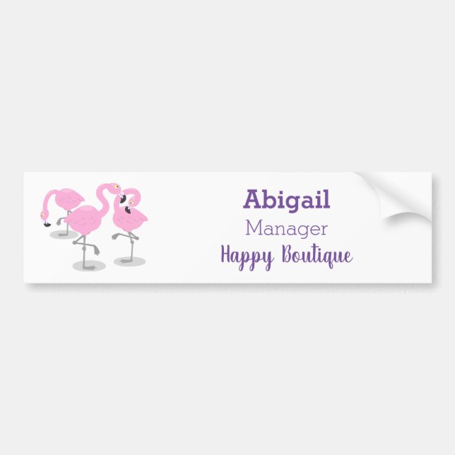 Cute pink flamingo trio cartoon illustration  bumper sticker (Front)