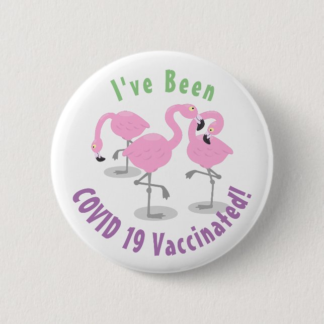 Cute pink flamingo trio cartoon illustration  button (Front)