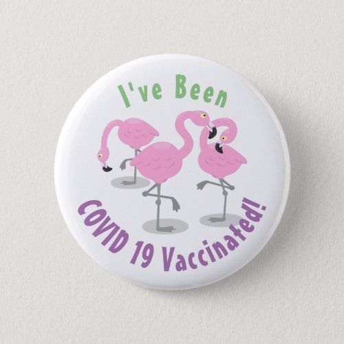 Cute pink flamingo trio cartoon illustration  button