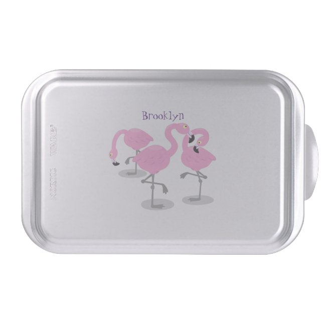 Cute pink flamingo trio cartoon illustration cake pan (Front)