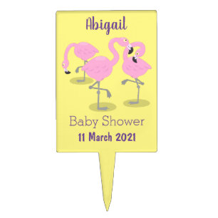 Cute pink flamingo trio cartoon illustration cake topper
