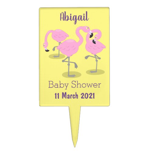 Cute pink flamingo trio cartoon illustration cake topper