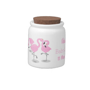 Cute pink flamingo trio cartoon illustration candy jar