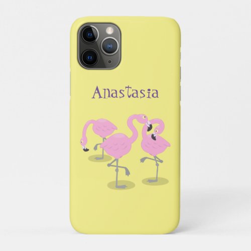 Cute pink flamingo trio cartoon illustration iPhone 11 pro case