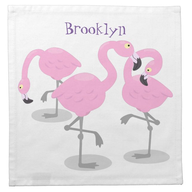 Cute pink flamingo trio cartoon illustration cloth napkin (Front)