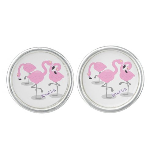 Cute pink flamingo trio cartoon illustration cufflinks