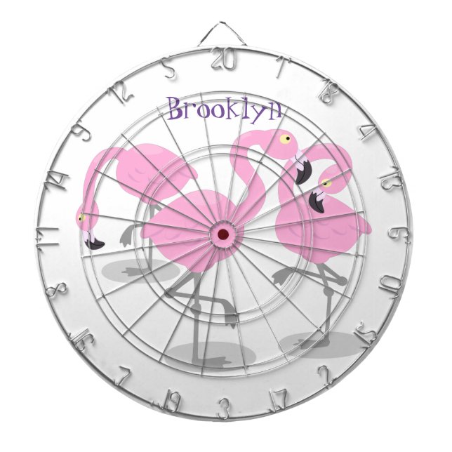 Cute pink flamingo trio cartoon illustration dart board (Front)