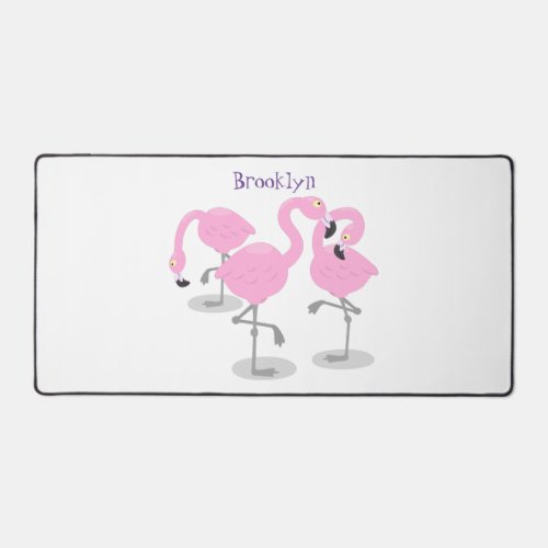 Cute pink flamingo trio cartoon illustration desk mat