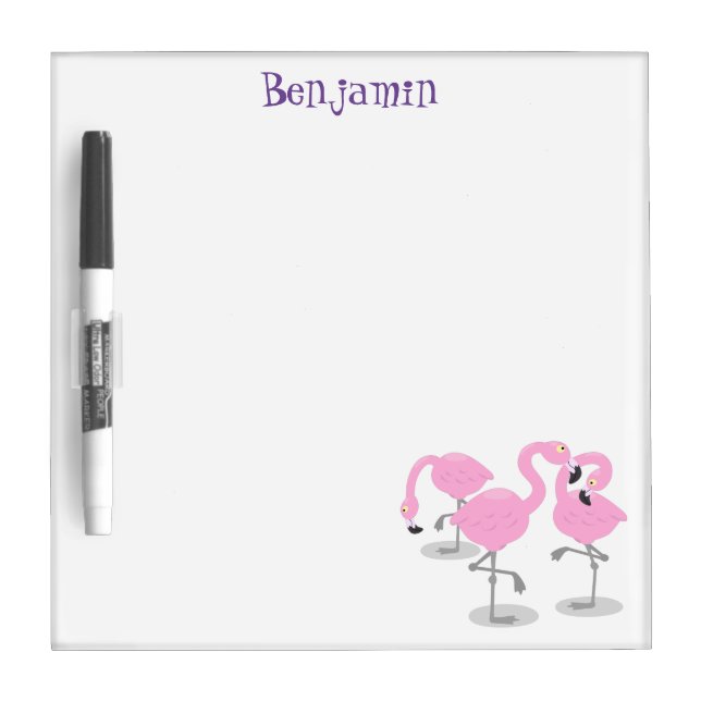 Cute pink flamingo trio cartoon illustration dry erase board (Front)
