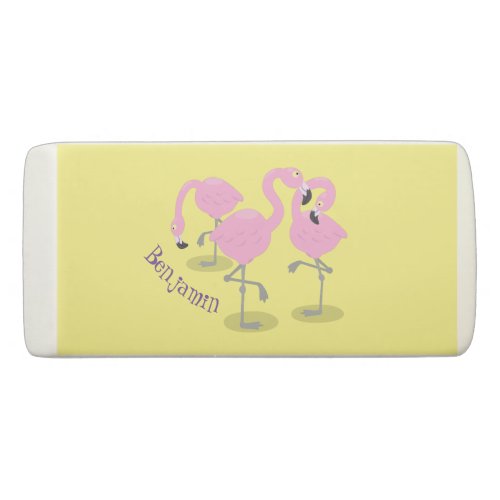 Cute pink flamingo trio cartoon illustration eraser