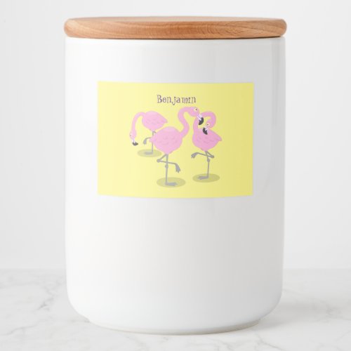 Cute pink flamingo trio cartoon illustration food label