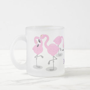 Cute pink flamingo trio cartoon illustration frosted glass coffee mug