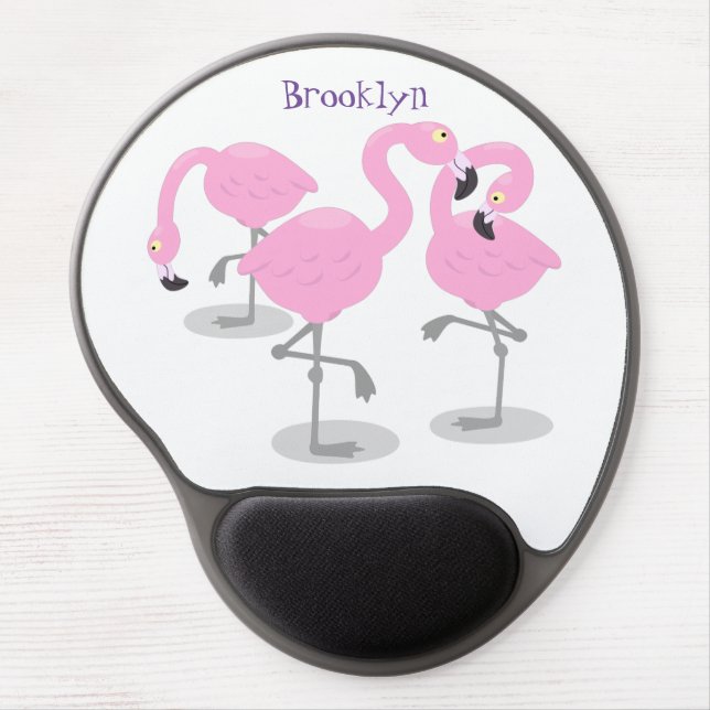 Cute pink flamingo trio cartoon illustration gel mouse pad (Front)