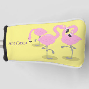 Cute pink flamingo trio cartoon illustration golf head cover