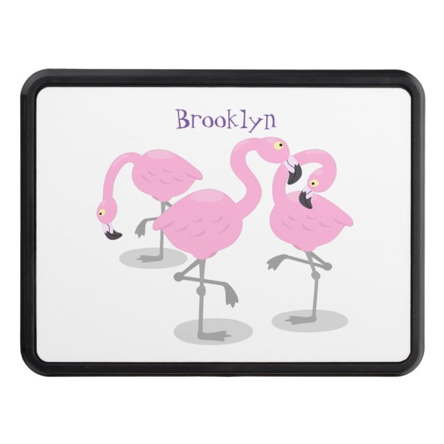 Cute pink flamingo trio cartoon illustration hitch cover (Front)