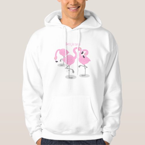 Cute pink flamingo trio cartoon illustration hoodie