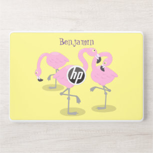 Cute pink flamingo trio cartoon illustration HP laptop skin