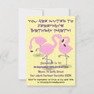 Cute pink flamingo trio cartoon illustration invitation