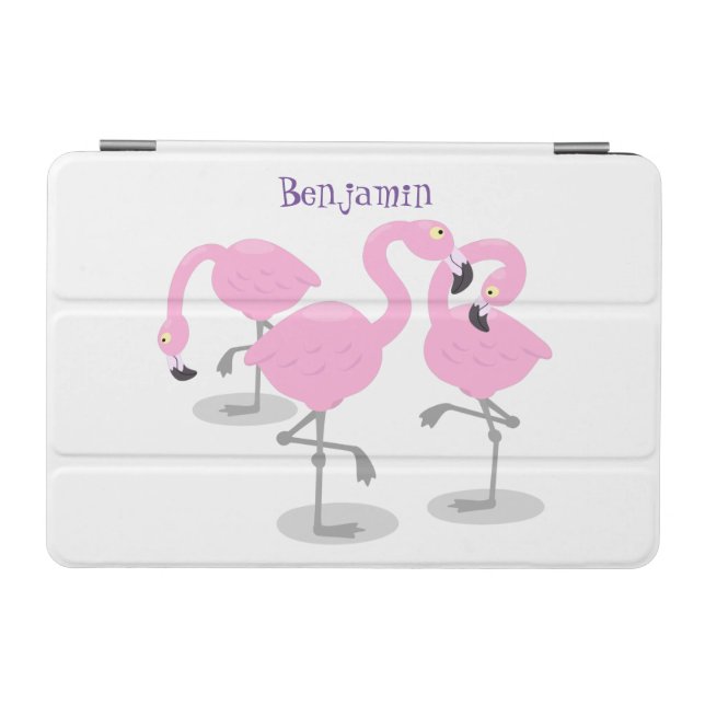 Cute pink flamingo trio cartoon illustration iPad mini cover (Horizontal)