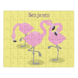 Cute pink flamingo trio cartoon illustration jigsaw puzzle
