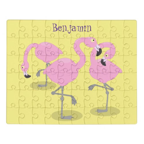 Cute pink flamingo trio cartoon illustration jigsaw puzzle