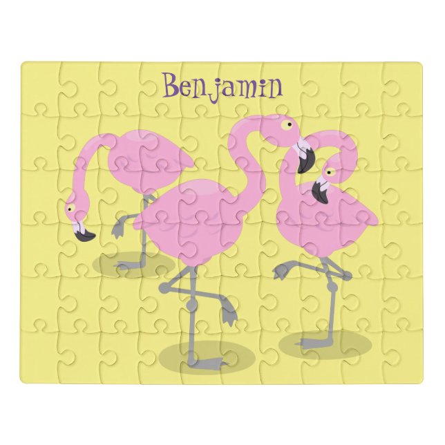 Cute pink flamingo trio cartoon illustration jigsaw puzzle (Puzzle Horizontal)