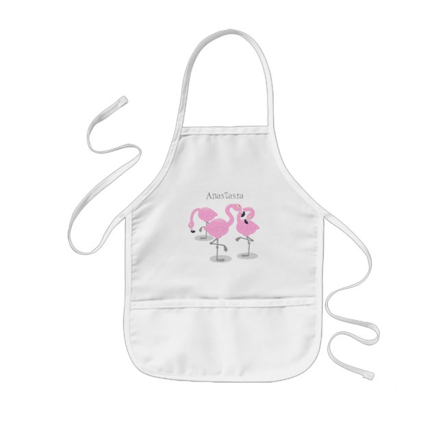 Cute pink flamingo trio cartoon illustration kids' apron (Front)